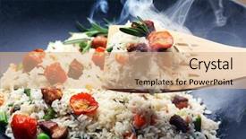  Presentation with rice mechanics - Theme with tasty rice preparing in wok background and a coral colored foreground
