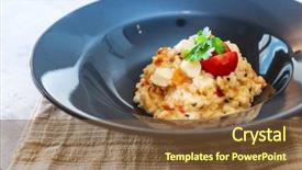  Presentation with lemongrass herb plant fresh leaves - Presentation theme featuring tasty risotto with scallops fresh background and a tawny brown colored foreground