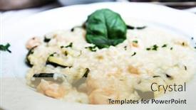  Presentation with shrimp - Cool new PPT theme with tasty risotto with shrimp fresh herbs vegetables on a white plate backdrop and a lemonade colored foreground