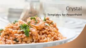  Presentation with shrimp - Audience pleasing PPT layouts consisting of tasty risotto with shrimp fresh herbs vegetables on a white plate backdrop and a soft green colored foreground