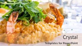 Presentation with shrimp - Beautiful presentation theme featuring tasty risotto with shrimp fresh backdrop and a yellow colored foreground