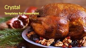  Presentation with turkey - Colorful PPT theme enhanced with tasty roasted turkey on plate backdrop and a tawny brown colored foreground