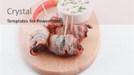  Presentation with dip - Beautiful slides featuring tasty rolls of bacon and chicken liver with garlic dip backdrop and a coral colored foreground