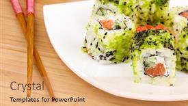  Presentation with chopsticks - Cool new presentation theme with chopsticks on wooden table close backdrop and a coral colored foreground