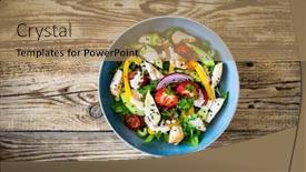  Presentation with fried chicken - Presentation consisting of tasty-salad-fried-chicken-breast background and a coral colored foreground