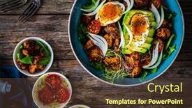  Presentation with fresh avocado - Presentation having tasty-salad-fried-chicken-breast background and a tawny brown colored foreground