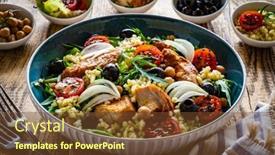  Presentation with fried chicken - PPT theme consisting of tasty-salad-fried-chicken-nuggets background and a  colored foreground