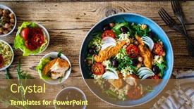  Presentation with fried chicken - Slide set having tasty-salad-fried-chicken-nuggets background and a coral colored foreground