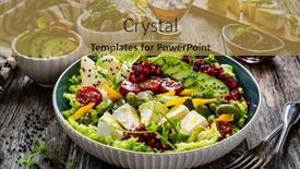  Presentation with leafy greens - PPT theme having tasty-salad-leafy-greens-camembert background and a yellow colored foreground