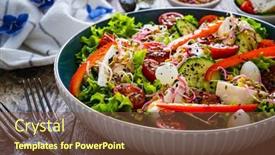  Presentation with farm to table leafy vegetables - PPT theme having tasty-salad-manouri-cheese background and a tawny brown colored foreground