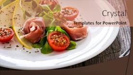  Presentation with melon - Slide deck with tasty-salad-prosciutto-crudo-melon background and a coral colored foreground