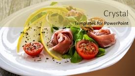  Presentation with melon - Presentation theme enhanced with tasty-salad-prosciutto-crudo-melon background and a yellow colored foreground