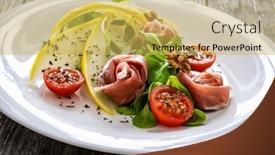  Presentation with melon - Theme having tasty-salad-prosciutto-crudo-melon background and a yellow colored foreground