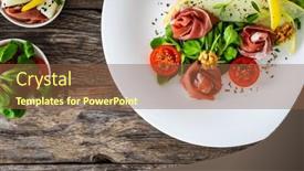  Presentation with melon - Presentation theme enhanced with tasty-salad-prosciutto-crudo-melon background and a tawny brown colored foreground