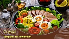  Presentation with veal - Slide set consisting of tasty-salad-roasted-veal-loin background and a tawny brown colored foreground