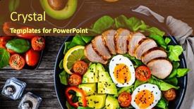  Presentation with veal - PPT theme with tasty-salad-roasted-veal-loin background and a tawny brown colored foreground