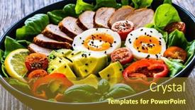  Presentation with veal - Slide set consisting of tasty-salad-roasted-veal-loin background and a tawny brown colored foreground