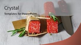  Presentation with paper - Presentation theme having tasty salami sausage on paper background and a  colored foreground
