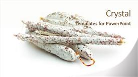  Presentation with mold - Presentation theme consisting of tasty salami with white mold isolated on white background background and a cream colored foreground