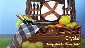  Presentation with picnic - Audience pleasing presentation theme consisting of picnic basket on blue background backdrop and a tawny brown colored foreground