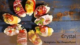  Presentation with sandwich - Slides featuring tasty sandwiches on wooden table background and a coral colored foreground