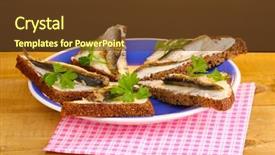  Presentation with wooden - Presentation theme consisting of tasty-sandwiches-with-sprats background and a tawny brown colored foreground