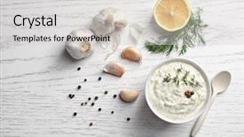  Presentation with garlic - Slide set consisting of tasty sauce with garlic background and a light gray colored foreground