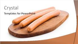  Presentation with sausages - PPT theme enhanced with tasty-sausages-frankfurters-on-cutting background and a white colored foreground