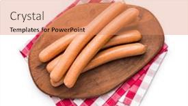  Presentation with sausages - Theme with tasty-sausages-frankfurters-on-cutting background and a coral colored foreground