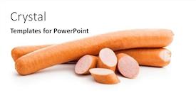  Presentation with sausages - Presentation theme having tasty-sausages-sliced-frankfurters-isolated background and a white colored foreground
