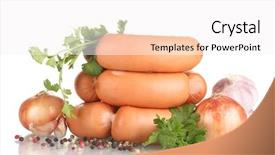 Presentation with isolation - Beautiful PPT theme featuring tasty sausages spices and parsley isolation on white backdrop and a sky blue colored foreground