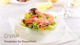  Presentation with seafood - PPT theme having tasty seafood on plate on table close-up background and a lemonade colored foreground