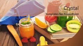  Presentation with fruit drink - Beautiful theme featuring tasty smoothie drinks with vegetables backdrop and a coral colored foreground