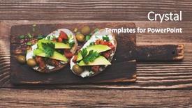  Presentation with cutting-board - PPT layouts enhanced with tasty snack of open sandwich with avocado and soft cheese on wooden cutting board top view background and a violet colored foreground