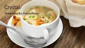 Presentation with table meal plan for osteotphorosis - Audience pleasing slides consisting of tasty soup on table cook backdrop and a  colored foreground