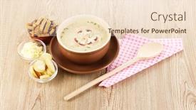  Presentation with soup - Slide deck having tasty-soup-on-wooden-background background and a lemonade colored foreground