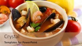  Presentation with shrimps - Theme consisting of tasty-soup-with-shrimps-mussels background and a coral colored foreground