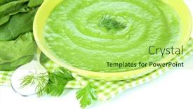  Presentation with spinach - PPT layouts having tasty-spinach-soup-isolated background and a mint green colored foreground