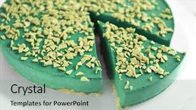  Presentation with cheesecake - PPT theme with tasty spirulina cheesecake on dessert background and a seafoam green colored foreground