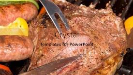  Presentation with barbecue - Colorful slide deck enhanced with tasty-steak-on-a-barbecue backdrop and a coral colored foreground