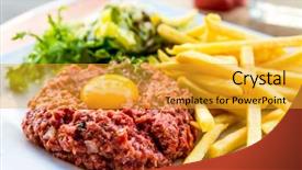  Presentation with close up of beef tartar - PPT theme consisting of eu and india flag - vintage background and a  colored foreground.