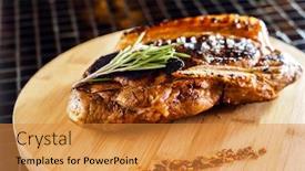  Presentation with steak - Beautiful slide deck featuring tasty-steak-with-sauce backdrop and a gold colored foreground