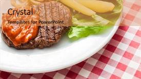  Presentation with steak - Amazing PPT theme having tasty steak backdrop and a gold colored foreground