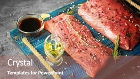  Presentation with steaks - Slides consisting of tasty-steaks-with-marinade-ingredients background and a coral colored foreground
