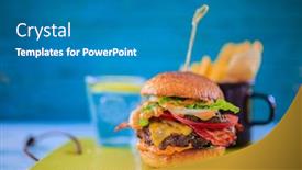  Presentation with street food - Audience pleasing theme consisting of tasty street food grilled beef burger in crispy shortbread with lettuce and mayonnaise served on small cutting board a rustic wooden table backdrop and a teal colored foreground