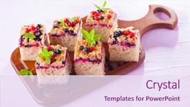  Presentation with yeast - Cool new PPT theme with tasty summer fruits yeast cake backdrop and a sky blue colored foreground