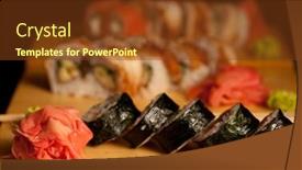  Presentation with sushi - Colorful PPT theme enhanced with tasty-sushi-in-japanese-restaraunt backdrop and a tawny brown colored foreground