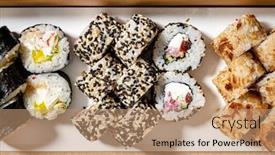  Presentation with sushi - Presentation featuring tasty-sushi-in-the-box background and a coral colored foreground