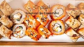  Presentation with sushi - PPT theme having tasty-sushi-in-the-box background and a coral colored foreground