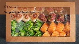  Presentation with sushi - Presentation theme featuring tasty-sushi-in-the-box background and a red colored foreground